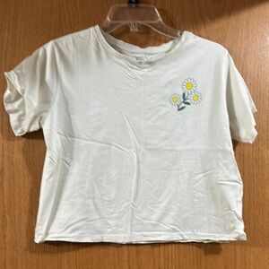 Cream T-Shirt with Daisy Embroidery